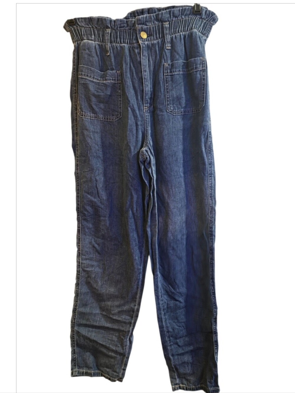 American Eagle Paperbag Waist Denim Pants Women’s 8 Long Chambray Wide Leg